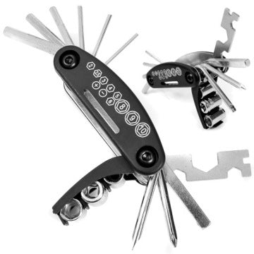 Springos multitool rowerowy 16w1 z imbusami, nasadkami i kluczem do szprych